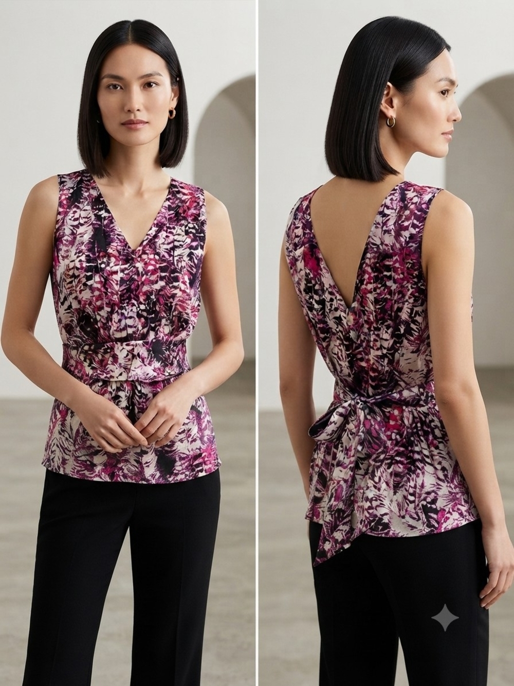 2/$15 Ann Taylor Pink Purple Floral V-Neck Peplum Shell